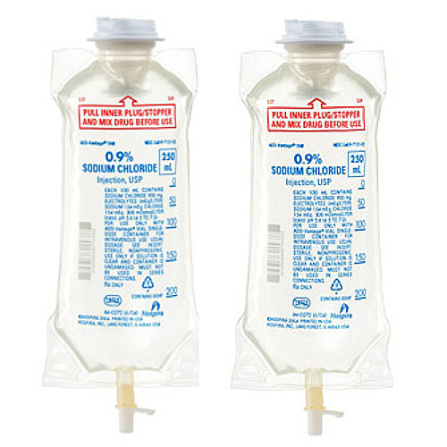IV Bags | Sodium Chloride 0.9% Injection IV Bags 250mL (Rx) (Case of 12- 2-Packs)
