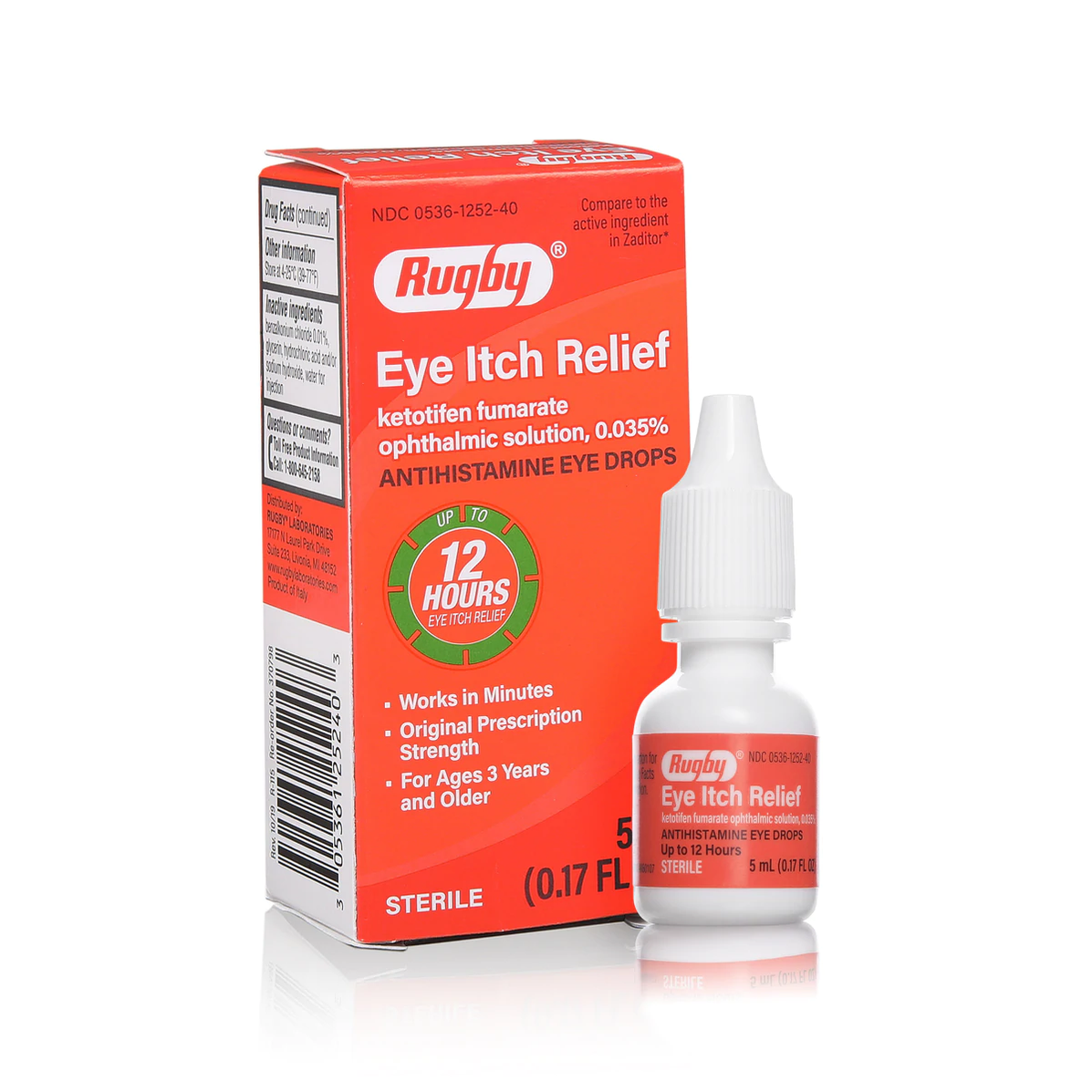 Rugby Eye Itch Relief Ketotifen Ophthalmic Solution 0.025 5 mL