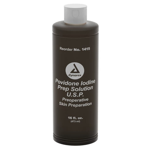 Povidone Iodine Skin Prep Solution 10% 16 oz for antiseptic use, ensuring optimal hygiene and wound care.
