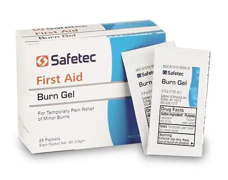 First Aid Burn Gel with 2% Lidocaine Packet, 25/box for immediate pain relief and soothing burn care.