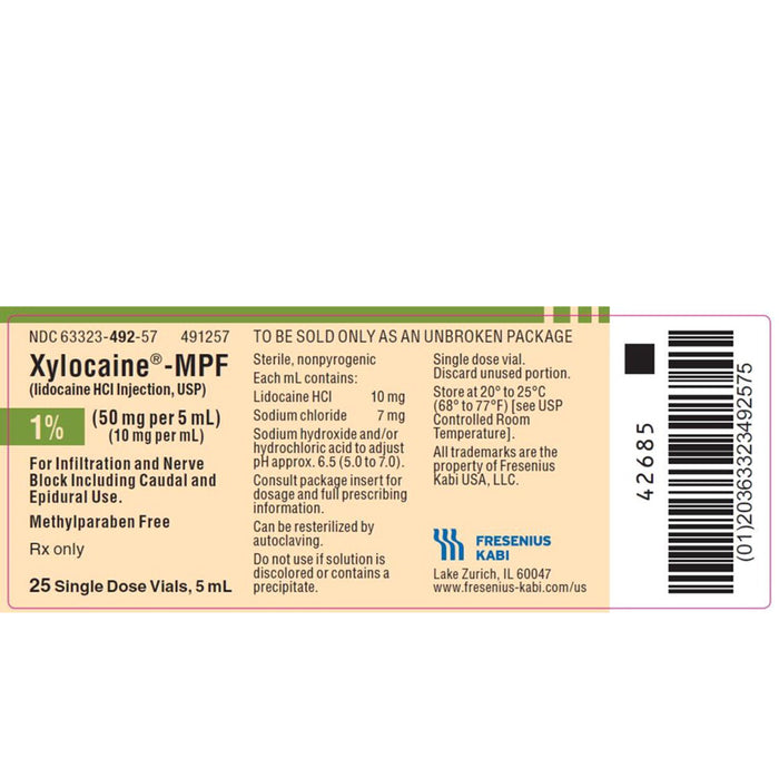 Buy Fresenius USA Xylocaine 1% for Injection MPF 5ml Single-Dose Vials, 25/Tray (Rx)  online at Mountainside Medical Equipment