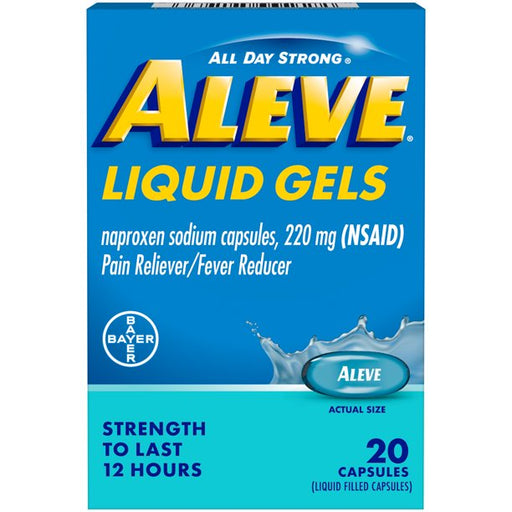 Bayer Healthcare Aleve Naproxen Sodium Liquid Gels All-Day Strong Pain Reliever 20 ct | Mountainside Medical Equipment 1-888-687-4334 to Buy