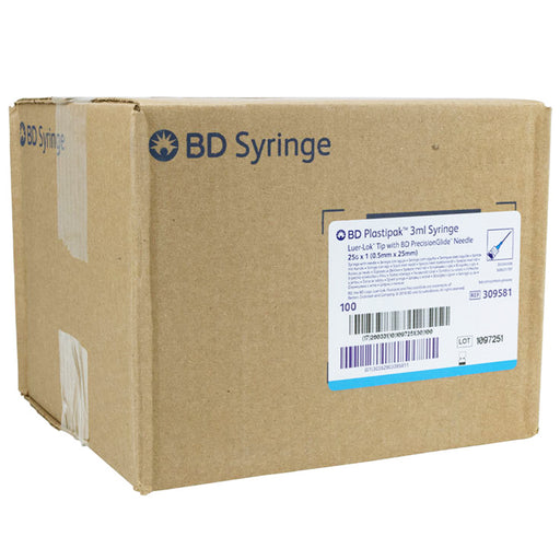 Syringes | BD 309581 Luer-Lok Syringes with attached PrecisionGlide Hypodermic Needle 25 Gauge x 1 in (100/Box)