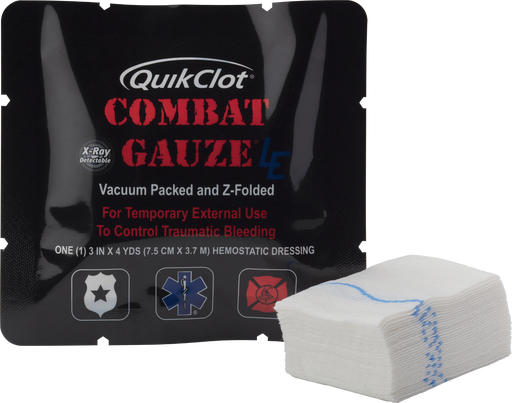 Hemostatic Dressing, | QuikClot Combat Gauze LE  3" X 4 Yds  with Kaolin