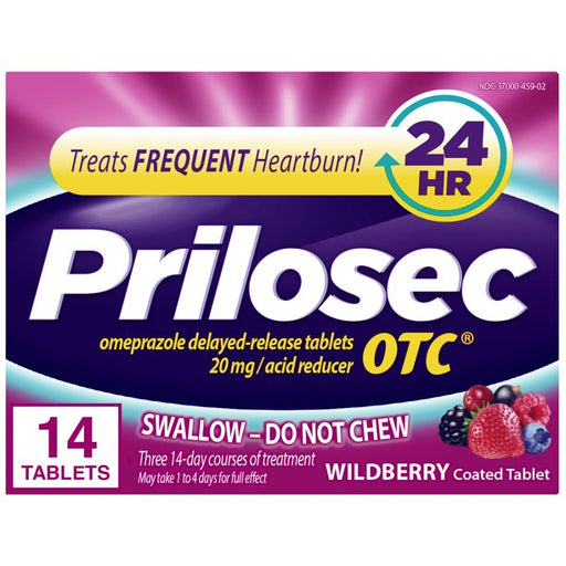 Heartburn Relief Medicine | Prilosec OTC Acid Reducer Coated with Wildberry Flavor 14 Tablets