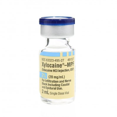 Local Anesthetic | Xylocaine Lidocaine 2% for Injection 2mL Vials, Preservative Free, 25/Tray (Rx)