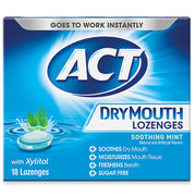 ACT Dry Mouth Relief Lozenges 18 Count for oral health; soothing, hydrating care for dry mouth relief.
