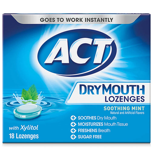 ACT Dry Mouth Relief Lozenges 18 Count for oral health; soothing, hydrating care for dry mouth relief.