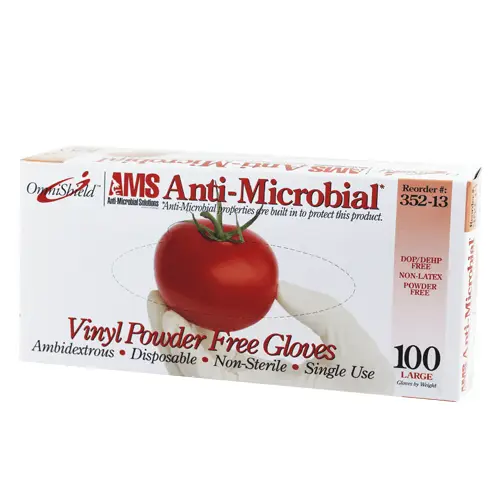 Omni International Antimicrobial Disposable Clear Vinyl Gloves 100/Box | Mountainside Medical Equipment 1-888-687-4334 to Buy