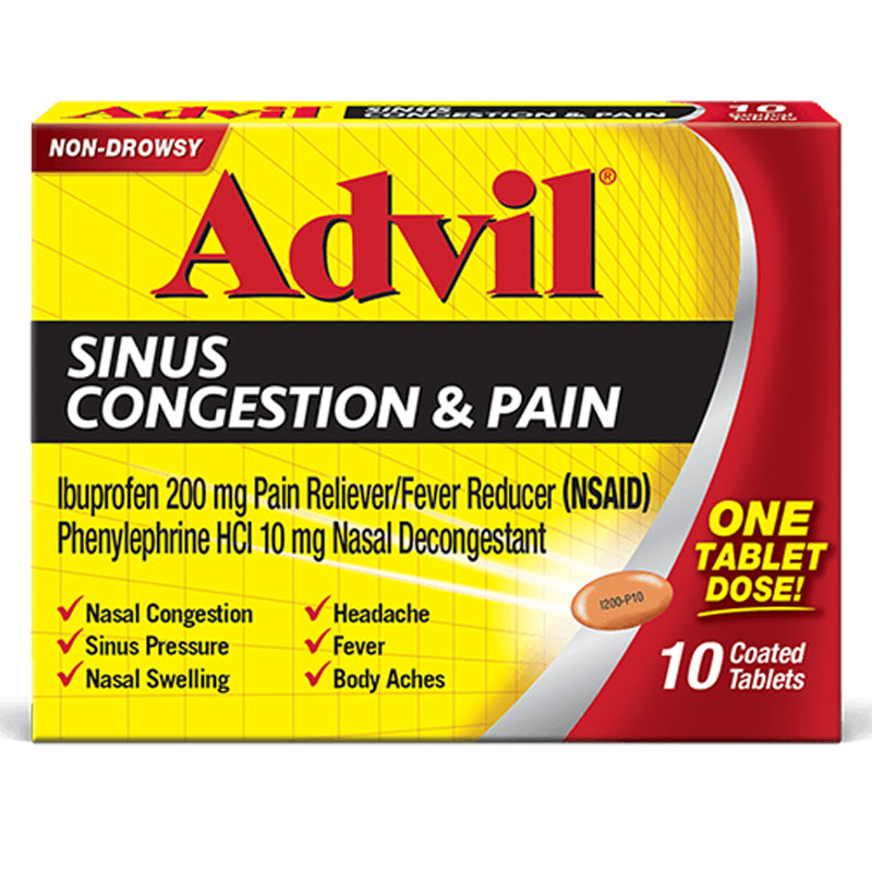 Buy Pfizer Advil Sinus Congestion and Pain Relief Medicine, Ibuprofen 200mg, (10 Count)  online at Mountainside Medical Equipment