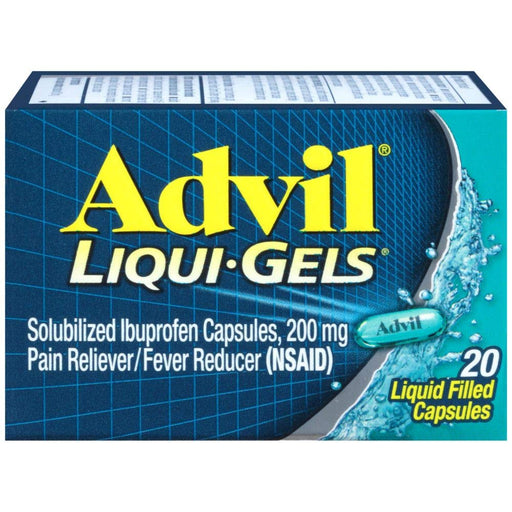 GlaxoSmithKline Advil Liqui-Gel Caps, 200mg Easy-to-Swallow Pain Relief Gelcaps, 20 Count | Mountainside Medical Equipment 1-888-687-4334 to Buy