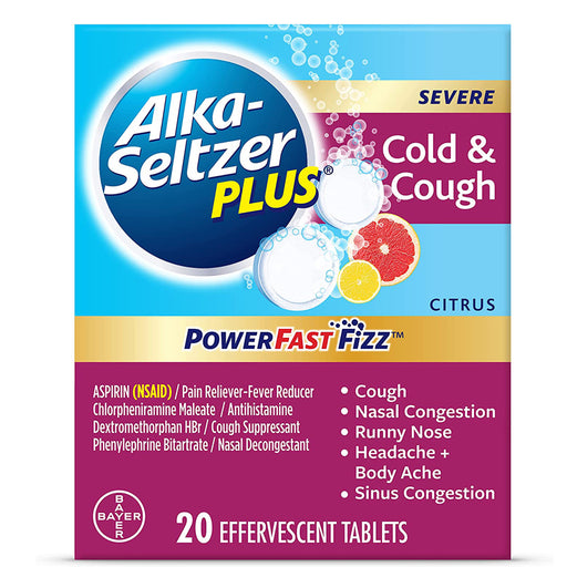 Cold Medicine | Alka-Seltzer Plus Cold & Cough Effervescent Tablets Citrus Flavor 20 Count