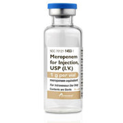 Meropenem for Injection 500 mg vial, an antibiotic used to treat severe bacterial infections and resistant pathogens in hospital settings.