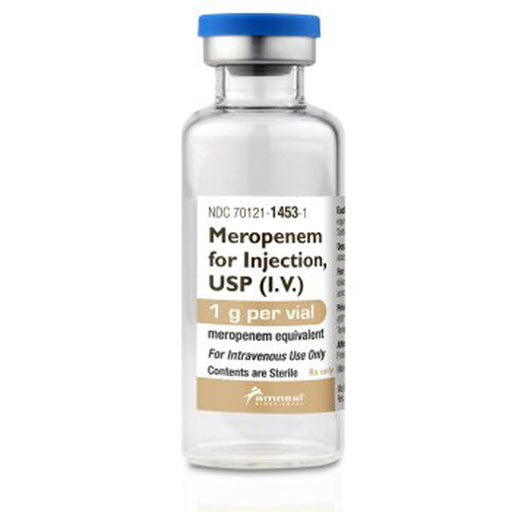 Meropenem for Injection 500 mg vial, an antibiotic used to treat severe bacterial infections and resistant pathogens in hospital settings.