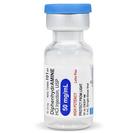 Armas Pharmaceuticals Diphenhydramine Hydrochloride for Injection 50 mg/mL Vial 1 mL x 25/Tray (Rx) | Mountainside Medical Equipment 1-888-687-4334 to Buy