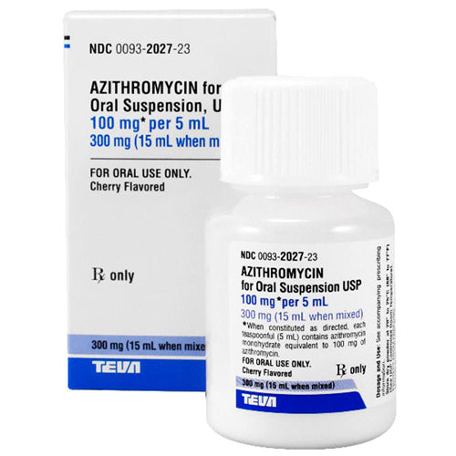 Antibiotic, | Azithromycin Oral Suspension Solution 100mg/5 mL (15 mL) by Teva