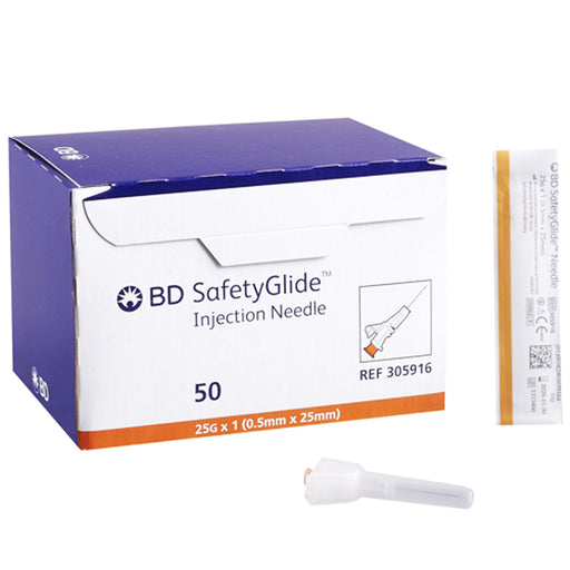 BD 305916 SafetyGlide Hypodermic Needles 25G x 1", 50/box