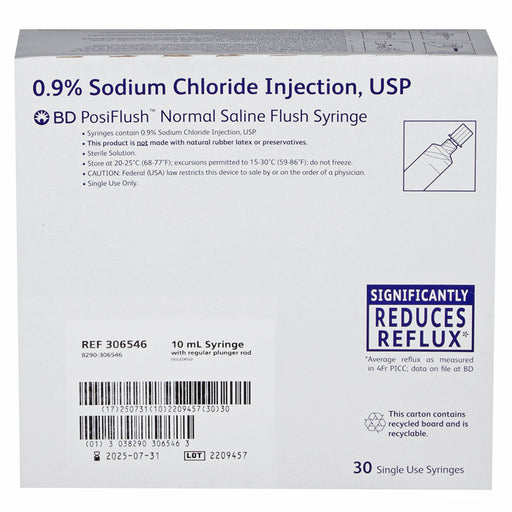 IV Flush Syringes | BD 306546 PosiFlush IV Flush Solution Sodium Chloride 0.9% Injection Prefilled Syringe 10 mL, 30/box  (Rx)