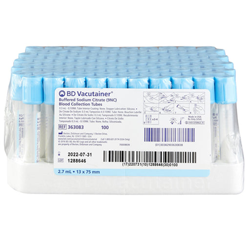Blood Collection Tubes | BD 363083 Vacutainer Citrate Blood Collection Tubes 2.7 mL with Hemogard Closure 13mm x 75 mm, 100/box