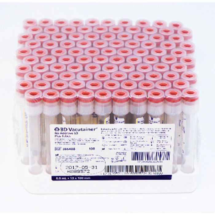 BD 366408 Vacutainer No Additive (Z) Plus 6 mL Venous Blood Collection Tubes 13mm x 100mm, 100/box
