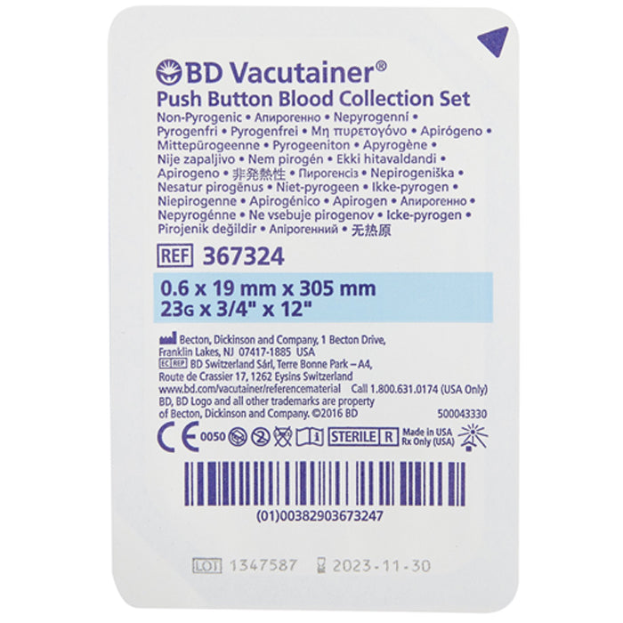 Buy BD BD 367324 Vacutainer Push Button Blood Collection Sets 23 Gauge x 3/4" with 12" Tubing, 50/box  online at Mountainside Medical Equipment