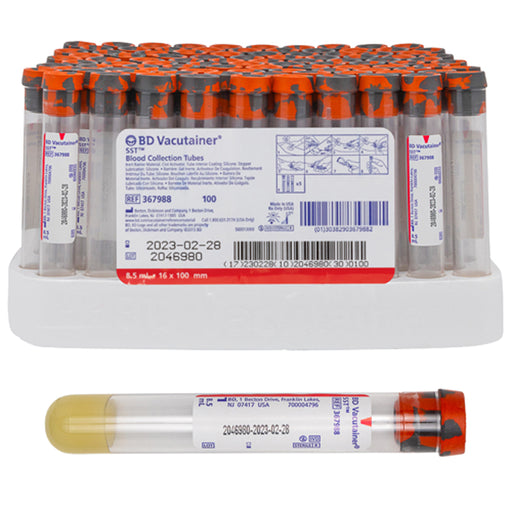 Blood Collection | BD 367988 Vacutainer SST Blood Collection Tubes 8.5 mL 16mm x 100mm, 100/Box