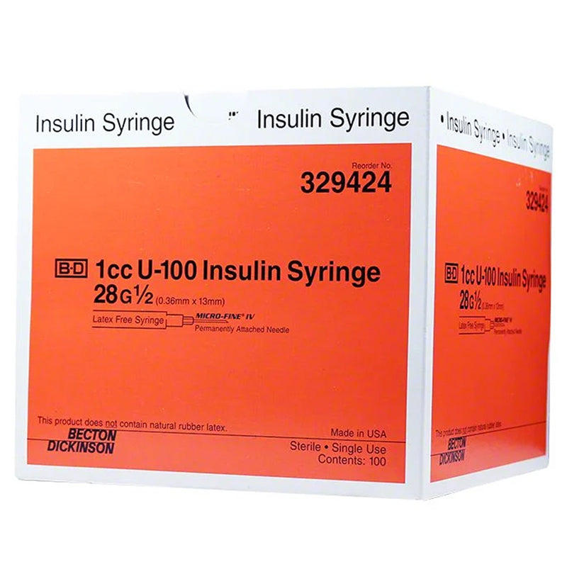 BD 329424 Microfine U100 Insulin Syringes 1 mL, 28 Gauge x 1/2 inch 1