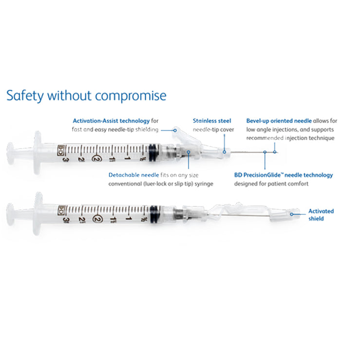 Buy BD BD 305905 SafetyGlide Hypodermic Needles with 3mL Luer-lok Syringe 23G x 1", 50/box  online at Mountainside Medical Equipment