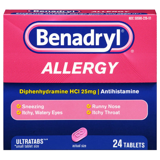 Johnson and Johnson Consumer Inc Benadryl Allergy Ultratab Tablets Alleergy Relief Medicine, 24 Count | Mountainside Medical Equipment 1-888-687-4334 to Buy