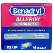 Buy Johnson and Johnson Consumer Inc Benadryl Dye-Free Allergy Relief Medicine Antihistamine, 24 Liquidgels  online at Mountainside Medical Equipment