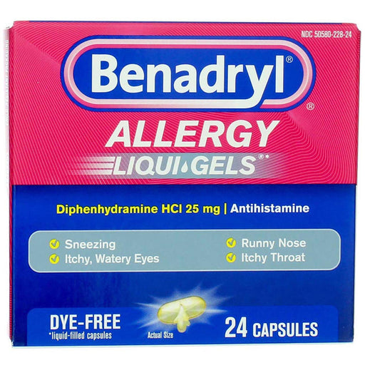 Buy Johnson and Johnson Consumer Inc Benadryl Dye-Free Allergy Relief Medicine Antihistamine, 24 Liquidgels  online at Mountainside Medical Equipment