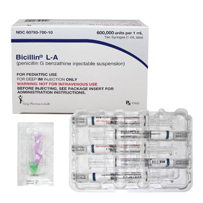 Buy Pfizer USPG Bicillin L-A Antibiotic Penicillin G Benzathine 600 MU/mL Intramuscular Injection Prefilled Syringe 1 mLx 10 Count **Refrigerated**  online at Mountainside Medical Equipment