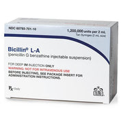 Bicillin L-A Antibiotic Penicillin G Benzathine 1200 MU/mL Intramuscular Injection Prefilled Syringe 2 mL