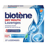 Biotene Dry Mouth Lozenges Refreshing Mint Flavor Sugar Free 27 Count for dry mouth and oral health support.