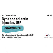 Package Label for Cyanocobalamin for Injection (Vitamin B12 Complex) 1000mcg per mL, Multiple Dose 1mL Vials x 25/Tray