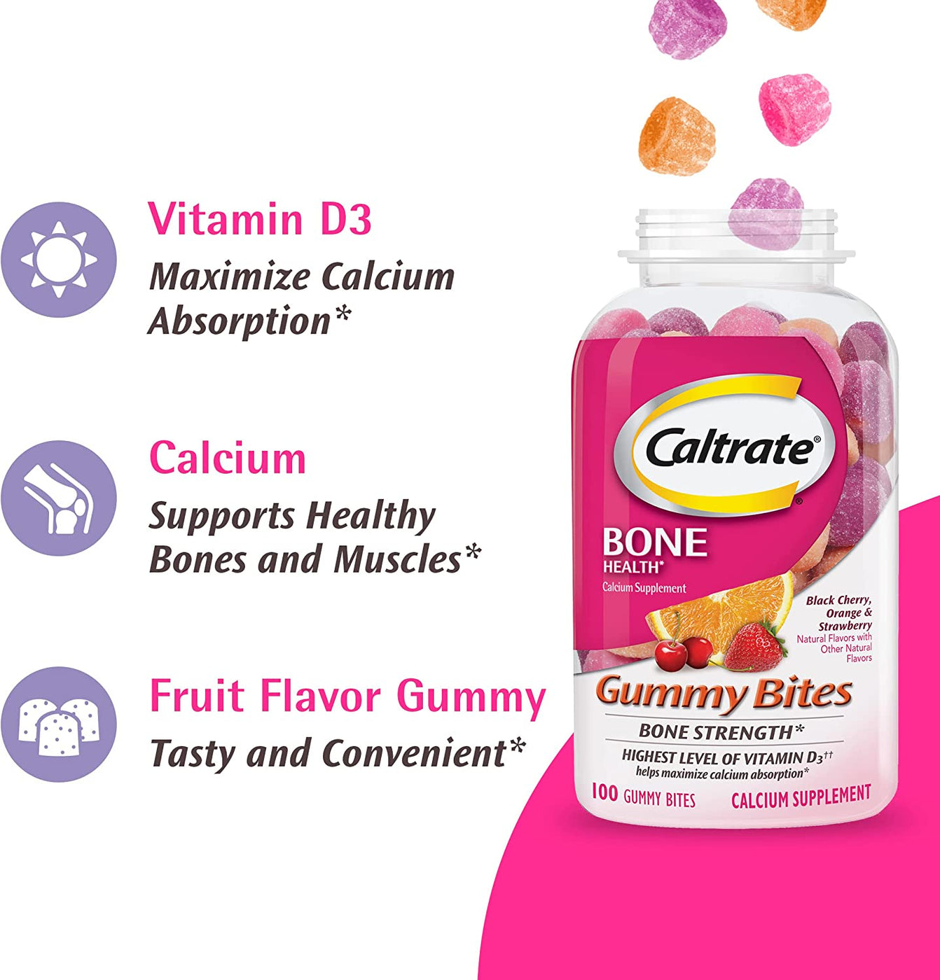 Caltrate Bone Health Calcium & Vitamin D Supplement Gummy Bites, 50 Co — Mountainside Medical