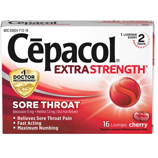 Sore Throat Relief, | Cepacol Extra Strength Cherry Throat Lozenges, 16 Count