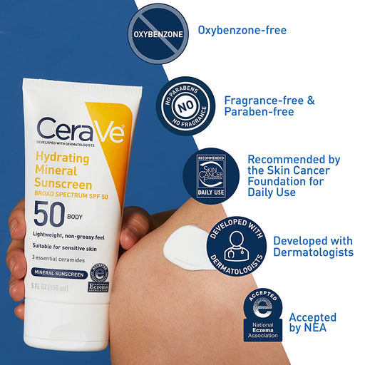 Buy La Roche CeraVe Hydrating Mineral Sunscreen SPF 50 with Ceramides, Oil-Free  online at Mountainside Medical Equipment