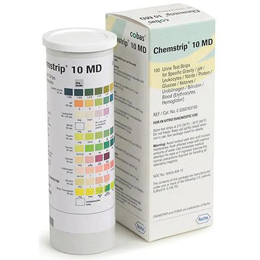 Chemstrip 10 MD Urine Test Strips, 100/vial for accurate diagnostics and effective health monitoring.