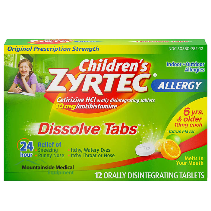 Buy Johnson and Johnson Consumer Inc Children's Zyrtec 24 Hour Allergy Relief Dissolve Tabs Citrus Flavored 12 Count  online at Mountainside Medical Equipment