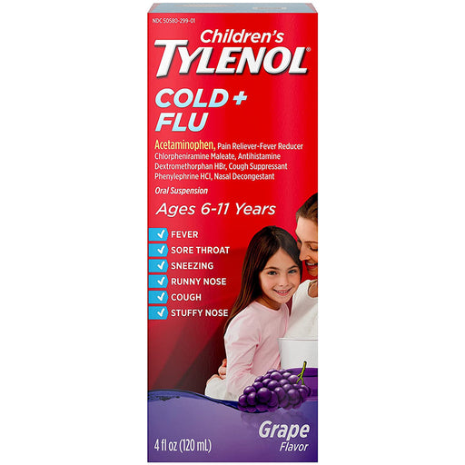 Cold and Flu, | Children's Tylenol Cold & Cough Plus Runny Nose Medicine Oral Suspension Grape Flavor