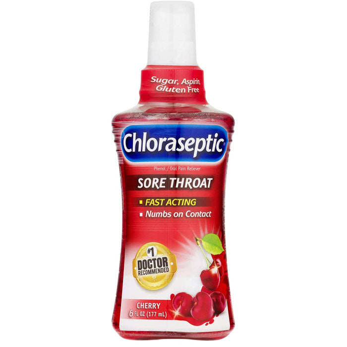 Chloraseptic Sore Throat Cherry Spray 6 oz for fast-acting relief and throat health support.