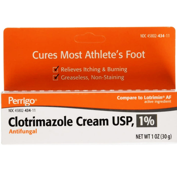 Clotrimazole Cream 1% antifungal treatment, effective relief for athlete's foot, jock itch, and ringworm in a soothing formula.