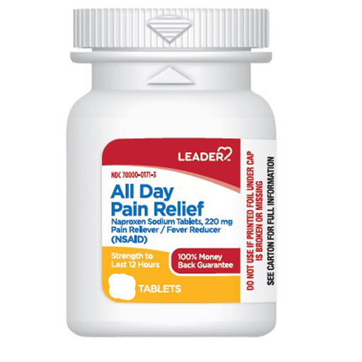 Leader (Compare to Aleve) All Day Pain Relief Naproxen Sodium Tablets, 220 mg Pain Reliever, 24 Count | Mountainside Medical Equipment 1-888-687-4334 to Buy