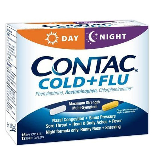 Cold Medicine | Contac Cold & Flu Day & Night time Multi-Symptom, 28 Caplets