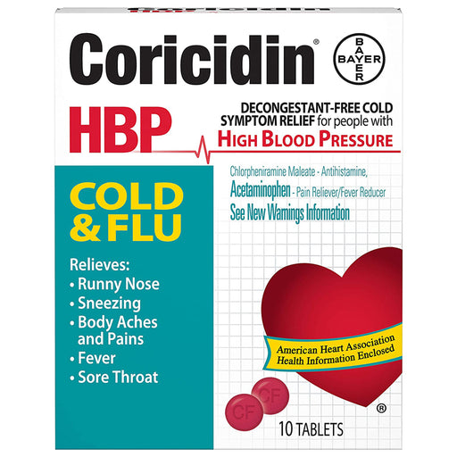 Bayer Healthcare Coricidin HBP Cold and Flu Medicine for People with High Blood Pressure 10 Count | Mountainside Medical Equipment 1-888-687-4334 to Buy