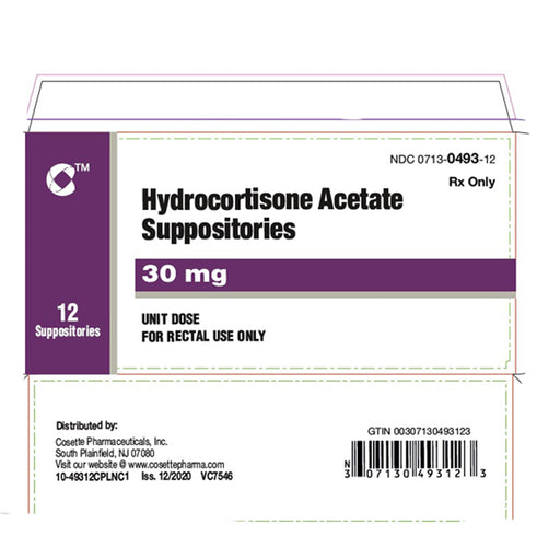 Cosette Pharma Hydrocortisone Acetate 30mg Rectal Suppositories, 12 Pack | Buy at Mountainside Medical Equipment 1-888-687-4334