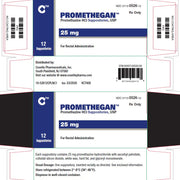 Cosette Pharma Promethegan Promethazine HCL Suppositories 25mg Cosette Pharma, 12 Count