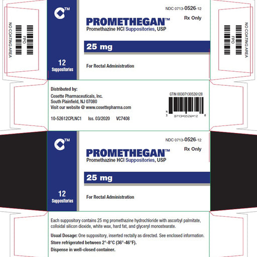 Cosette Pharma Promethegan Promethazine HCL Suppositories 25mg Cosette Pharma, 12 Count