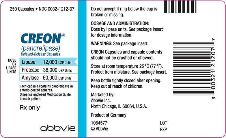 Creon DR (Pancrelipase) Capsules 12,000 USP Units 100/Bottle (RX ...